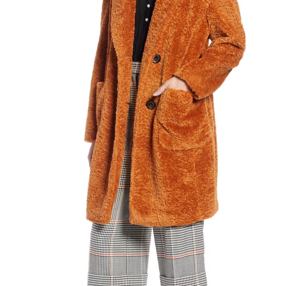 Halogen x Atlantic Pacific Cozy Brown Teddy Coat - Picture 2 of 8